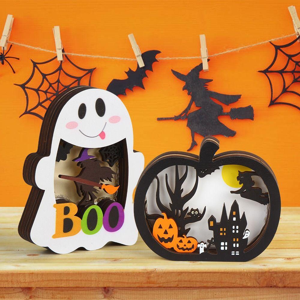 New Cute Halloween Pumpkin Lights Special Interesting Wooden Pumpkin Lantern Glowing Pumpkin Ghost Lights Party Ornaments