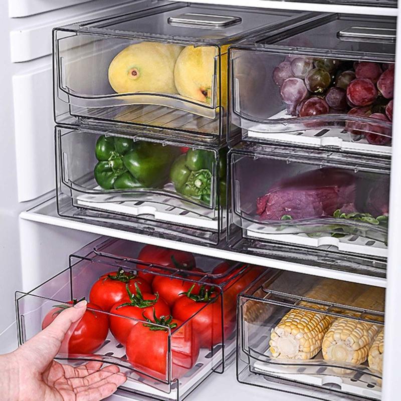 Practical Stackable Kitchen Fridge Organizers Bins Storage Container With Clear Lid for Food Storage Organization