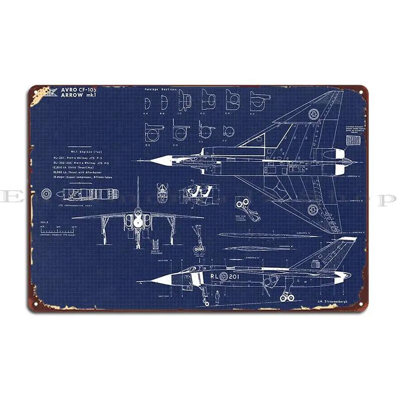 Avro Cf Arrow Mk Blueprint Metal Signs Funny Club Garage Designer Club Tin Sign Poster 20x30cm(7.8x11.8inch)