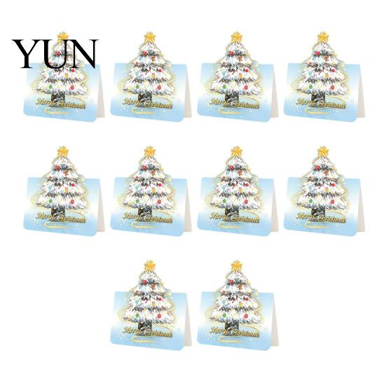 Christmas Atmosphere Decoration Cards 10 Pcs 3D Tree Greeting Cards, Holiday Postcards Decorative Bulk for New Year, Winter Xmas Party Supplies