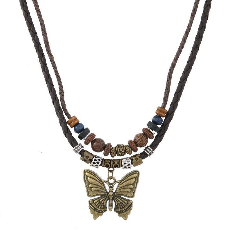 Handwoven Vintage Butterfly Necklace Bohemian Exotic Beaded Stacked Collarbone Chain Woman