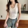 Korean Style Slim-Fit Cotton U-Neck Pleated Summer Tank Top for Women