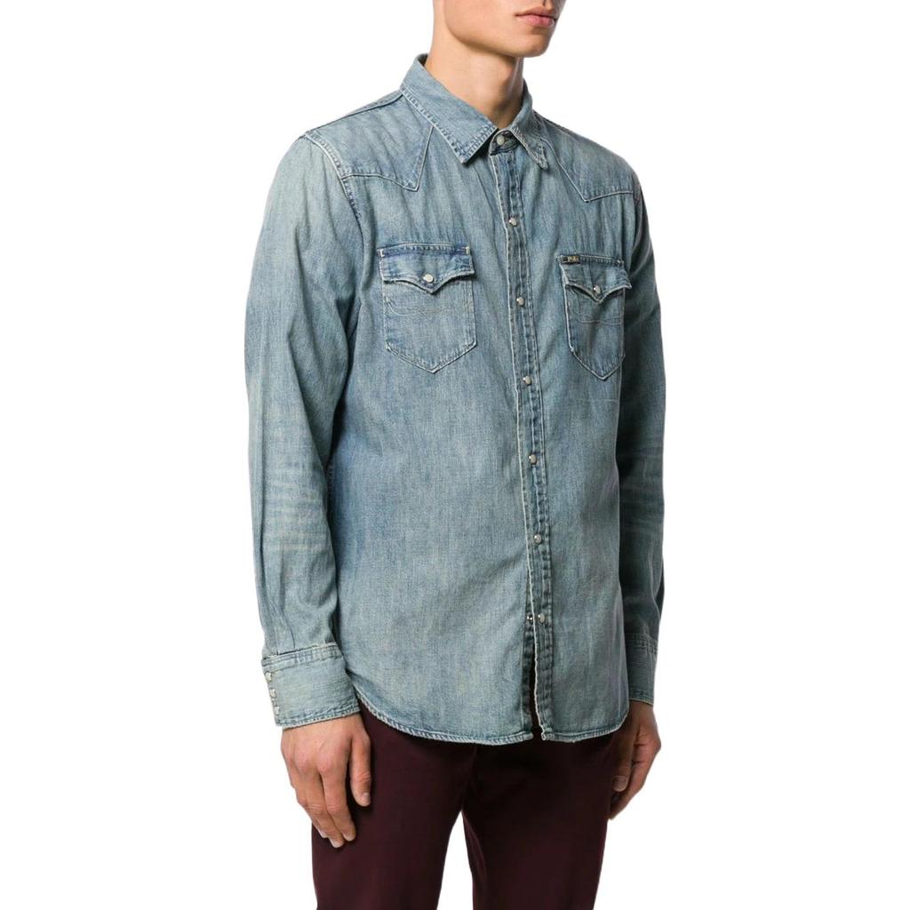 Polo Ralph Lauren Ss22 Solid Color Single-Breasted Denim Long Sleeve Shirt Men shirts Blue 710703936-001