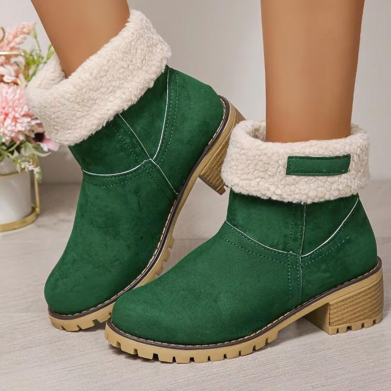 Autumn and Winter New Round-headed Martin Boots Women's Sleeves Wear Two Fleece Warm Snow Boots Short Thick Heel High Heel Short Boots