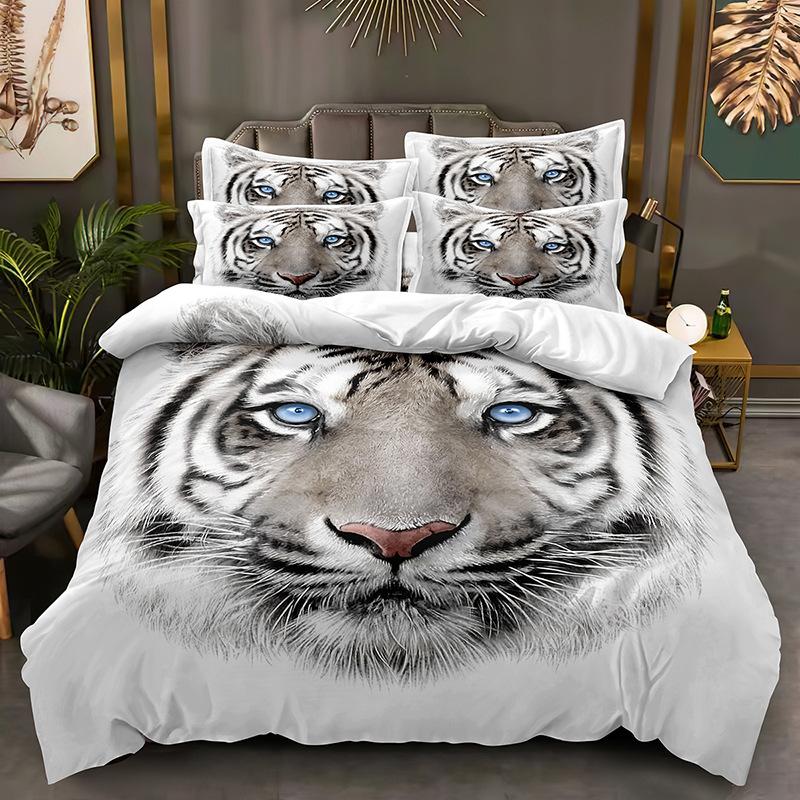 3D Tiger Bedding Set Fierce Beast Down Duvet Cover 2/3 Pieces Boy, Teens Quilt Cover Luxury Quick Drying Bed Cover