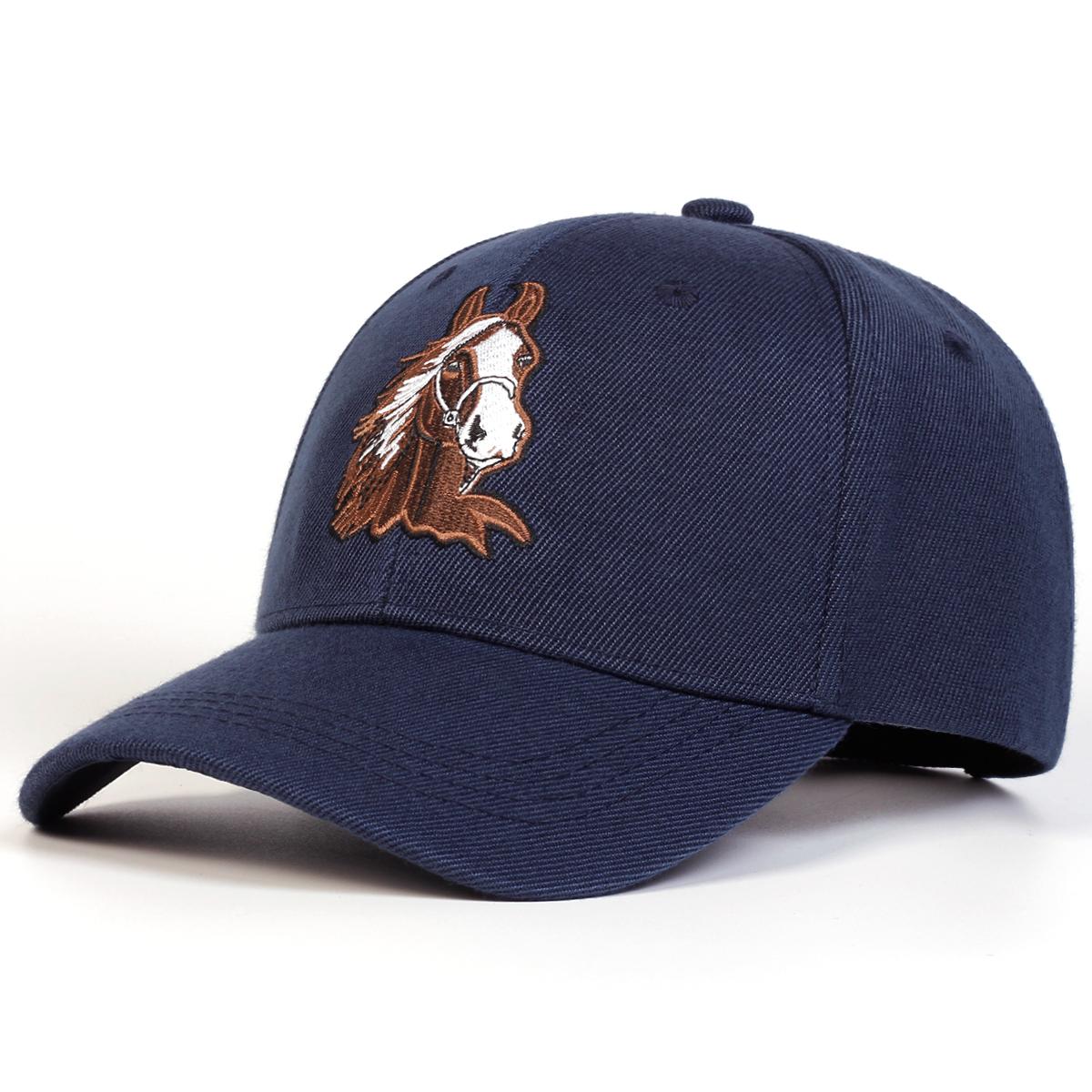 

Unisex Horse Embroidery Baseball Caps Spring Autumn Outdoor Adjustable Casual Hats Sunscreen Hat тёмно-синий