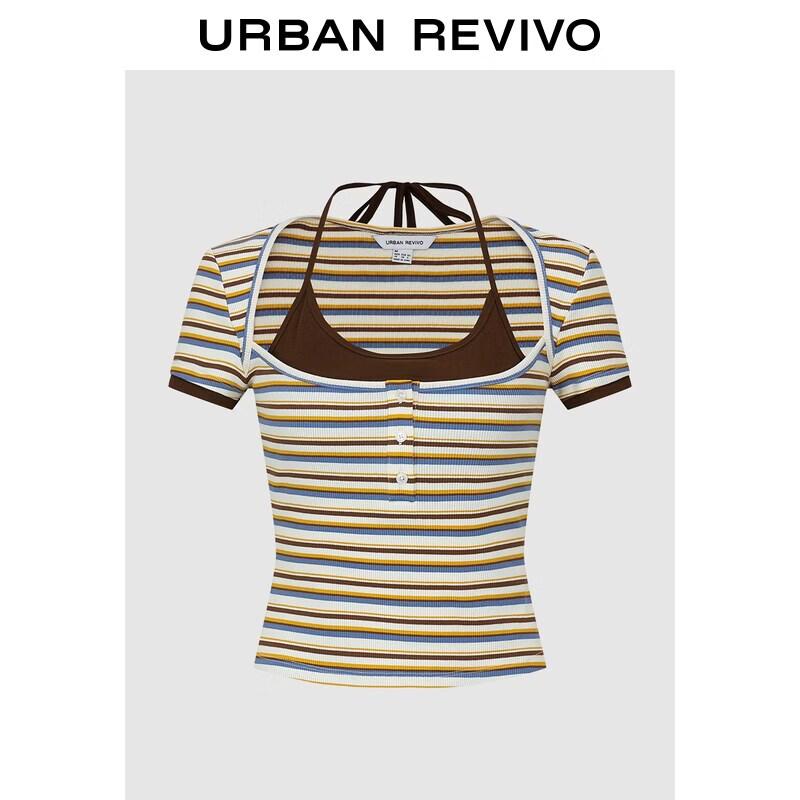 UR 2026 Spring Women s Striped Halter-neck Layered T-Shirt XS