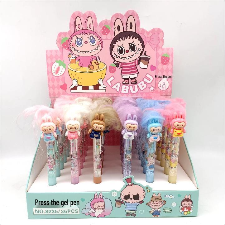 Creative Cartoon Fluffy Doll Clickable Pen with Cute Design for Kids 0.5mm
