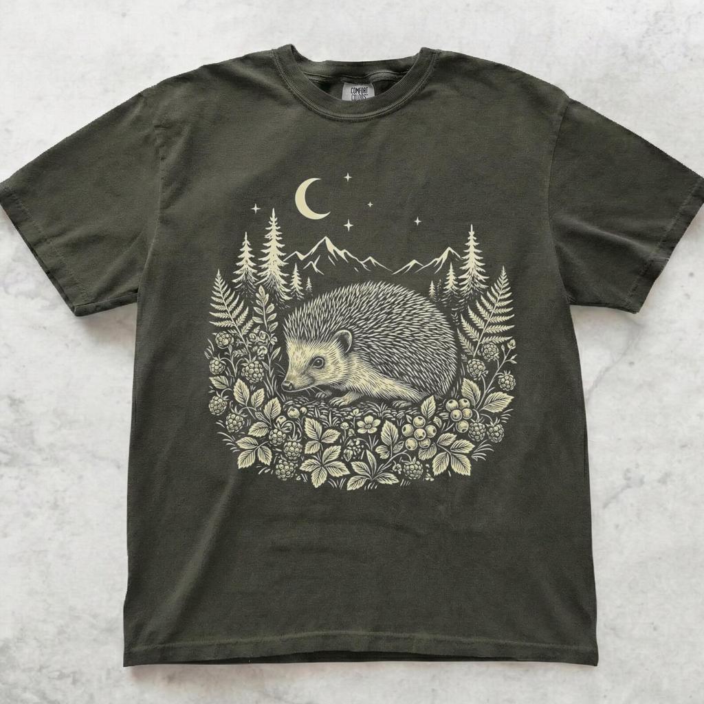 Maglietta Natura Riccio, T-shirt Grafica Animale del Bosco, Maglietta Carina con Illustrazione di Riccio, T-shirt Fauna Selvatica della Foresta, Regalo per Amante della Natura