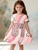 67 Meme Dress for Girls Cute Pink Stripe Star Number 3D Print Short Sleeve Summer Dresses Loose Round Neck Children Clothes Girl