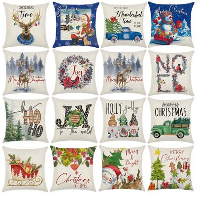 New Christmas Printed Linen Cushion Cover Elk Santa Claus Home Sofa Decorative Cushion Cover
