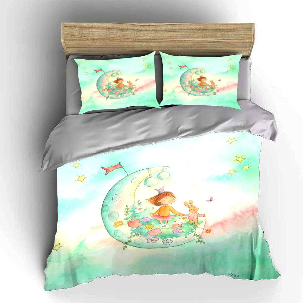 Fairy Tale Moon Nursery Decor Soft Comfortable Duvet Cover Bedding Set Included 1*Duvet Cover & 2*Pillowcases, Gift