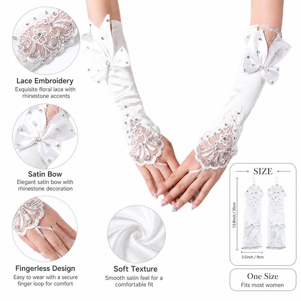 Stretchy Fit Fingerless Bridal Gloves Bead Detailing Bridal Arm Sleeves Tea Parties