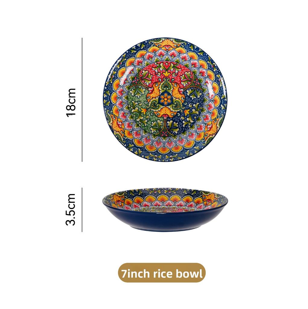 Bohemian Retro Dinnerware Set Salad Bowl Cutlery Ethnic Style Tableware for Home