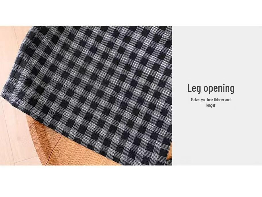 Summer Plus Size Plaid Wide-Leg Pants - Korean Style, Loose, Slimming, Meat-Concealing