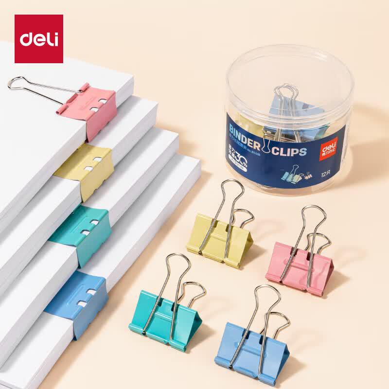 Deli 50mm Colored Easy-Use Binder Clips, 12-Pack