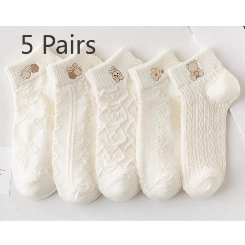 

5 пар носков: Белые короткие носки для женщин, хлопковые носки, летний тонкий стиль, летние модные короткие носки, милые, весенне-осенние носки-лодочки 5 pairs