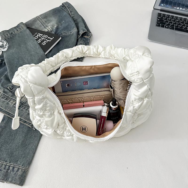 2025 Satin Pleated Dumpling Bag - Large Capacity, Diamond Embroidery, Elegant Shoulder Bag for Commuting & Outings