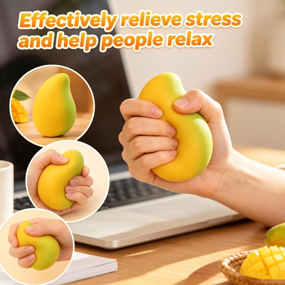 Handmade Crispy Mango Stress Ball Squeeze Toy, Mango Squishy Fidget Ball, Asmr Sensory Stress Relief Toy