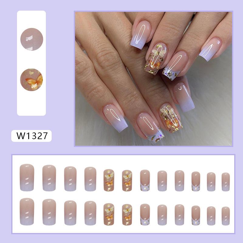 Medium and long gradual change French European and American babes ins wind golden butterfly wearing nail nails