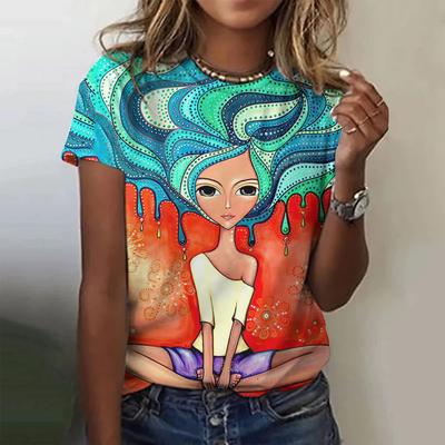 Women's Clothing T-shirt Crew Neck Fashion Short Sleeve Summer Elegant Clothing Loose Casual Top Vintage Print Women's T-shirt