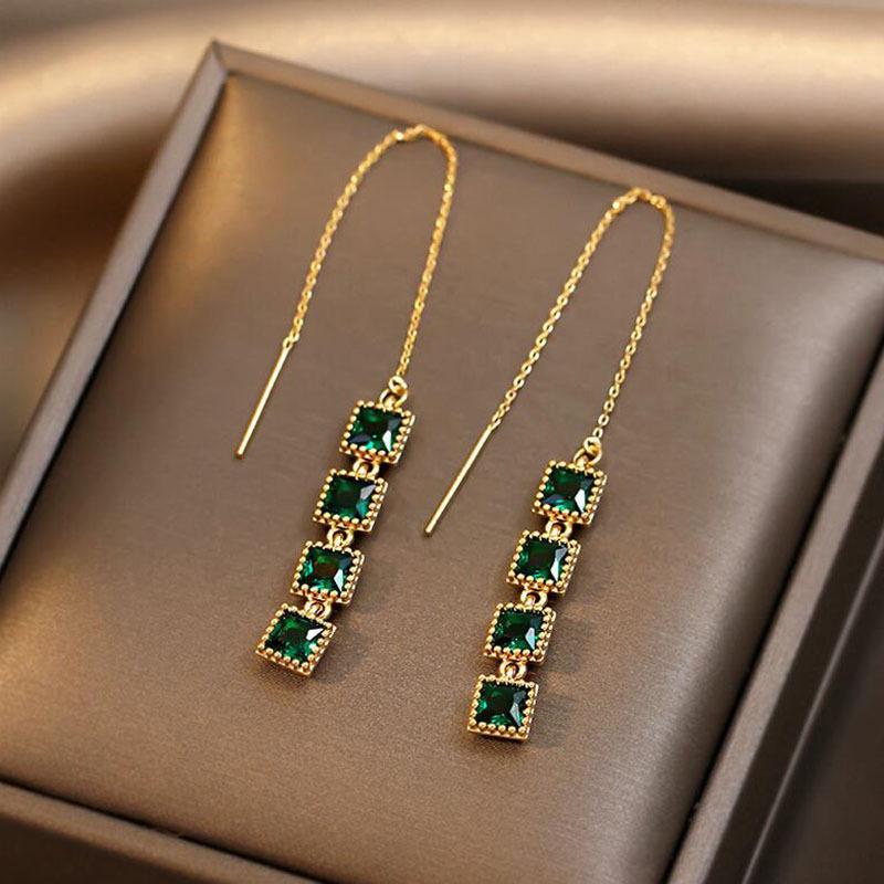 Mendrisio Luxury Earrings For Women 2022 New Fashion Green Zircon Drop Earrings Korean Style Party Jewelry Pendientes Mujer Gift