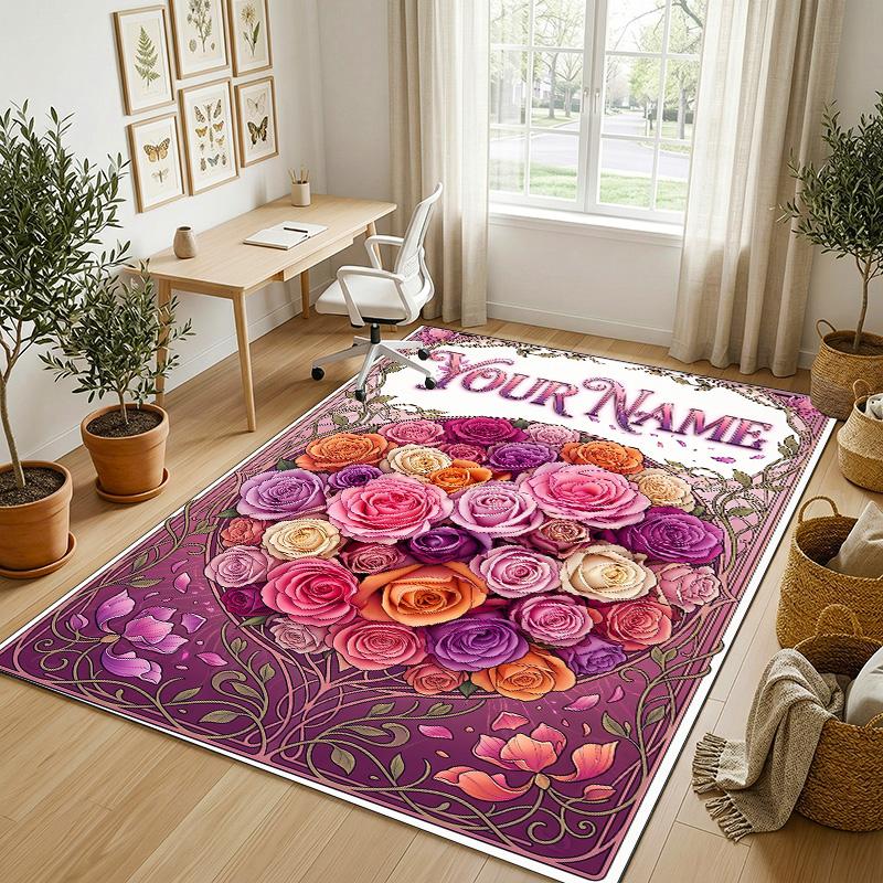 Riverbank Theme Soft Crystal Velvet Rug Custom Name & Text Print Non Slip Floor Rug for Bedroom Living Room