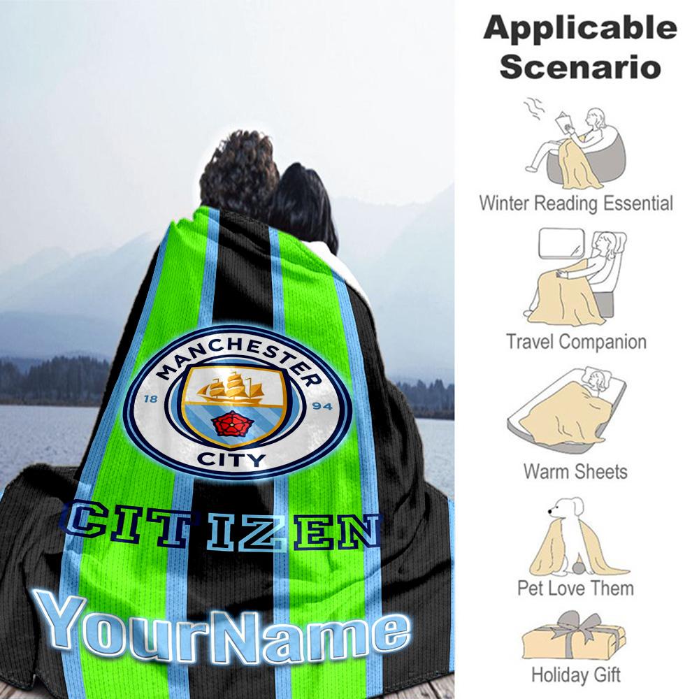 Manchester City Customize Text Blanket Lightweight Customizable Blanket Warmthful Decor Suitable for Seaside Bed Office Bedding All-Season Use