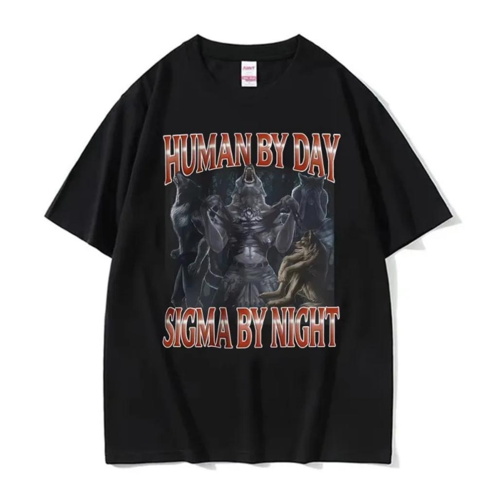 Dark Fantasy Humor Sigma Meme Werewolf Graphic T Shirt Men's Fashion Harajuku Gothic Clothes T Shirts Unisex 100% Cotton T-Shirt