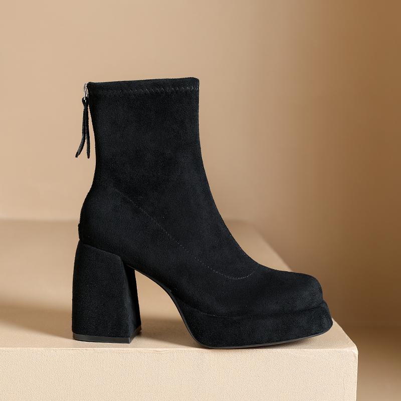 

Узкие сапоги женские осенне-зимние новые корейской версии на блочном каблуке из замши на платформе ботильоны на высоком каблуке 40