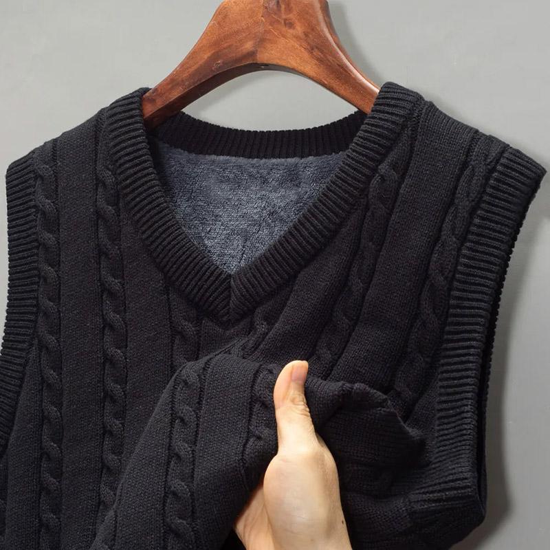 

Жилет для женщин из хлопка, осенне-зимний, безрукавный, вязаный, жилет-свитер, свободный, утолщенный, повседневный, с V-образным вырезом XXL чёрный