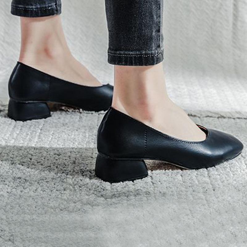 Měkká kůže Jednoduché boty Dámské Silné podpatky Jaro a Podzim Čtvercová špička Nízké podpatky Jednobarevné Měkké podrážky Nazouvací Vysoké podpatky Neunavují nohy