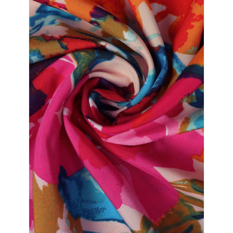 Waist-slimming Lace-up A-line Floral Dress