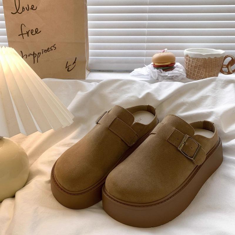 Wear lazy people with one foot, retro thick bottom heightening bag head half slippers, women's autumn new models