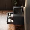 75cm Floating Bathroom Vanity with Integrated Undermount Ceramic Basin, Beveled Plywood Cabinet with Shelf and Drawer, Pre-assembled, Black Wood Grain