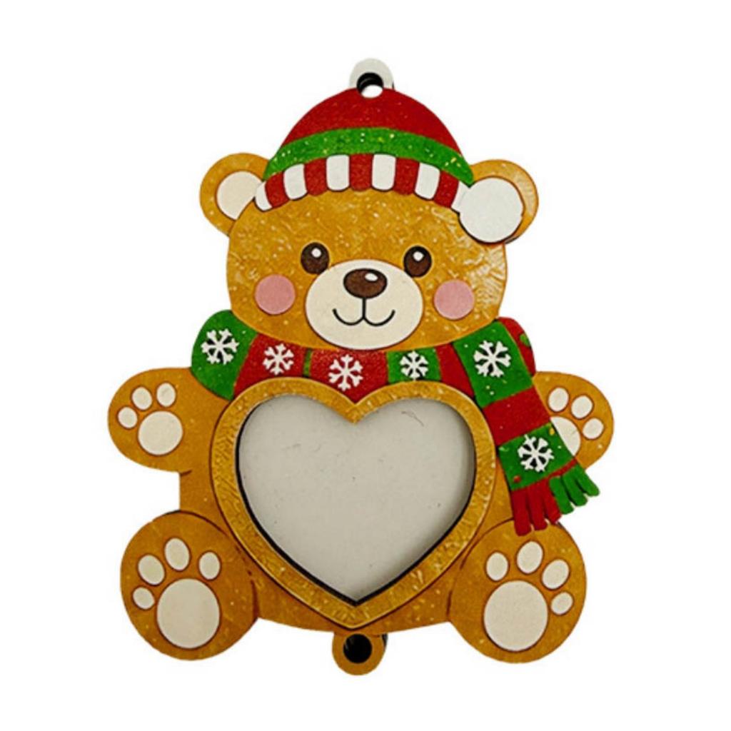 2D Wooden Christmas Tree Ornament with Photo Insert, Holiday Hanging Decoration