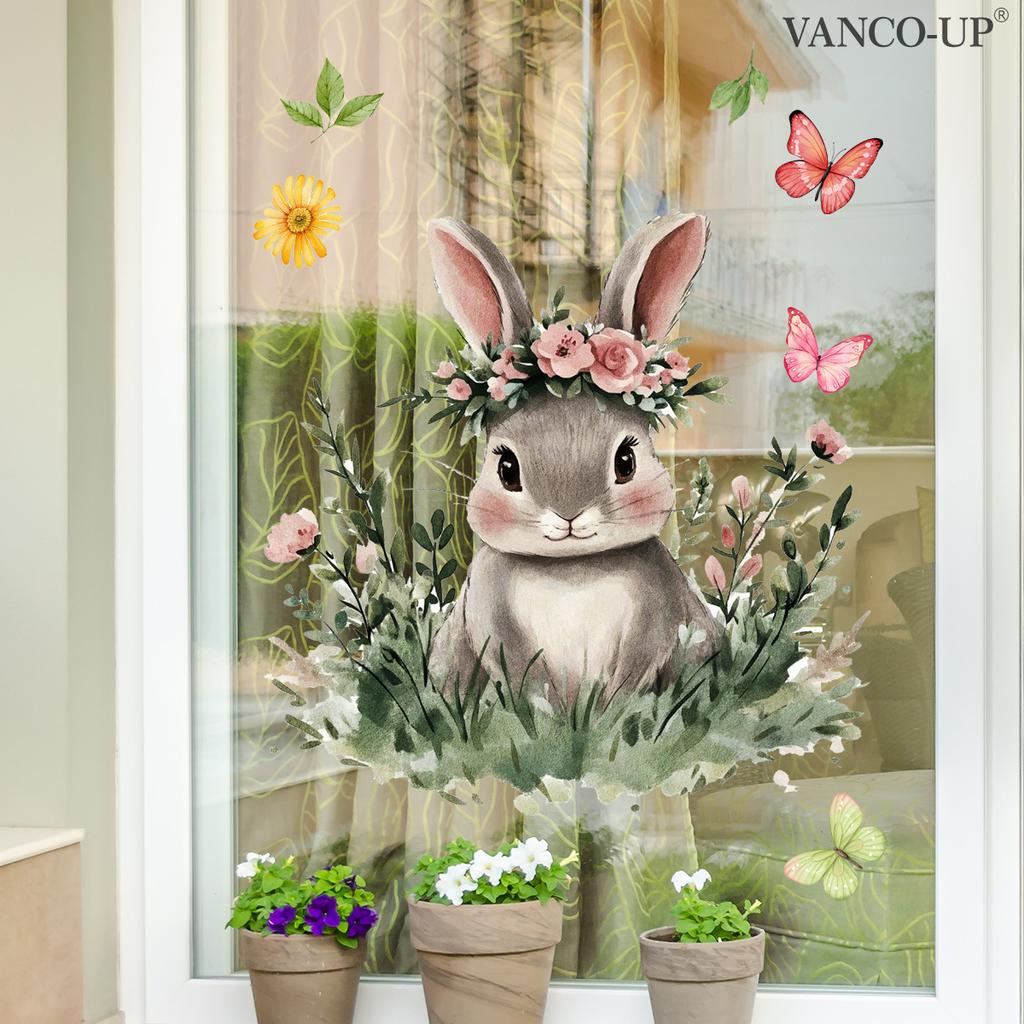 Cartoon Animal Floral Butterfly Window Stickers, PVC Static Cling Glass Decals for Window Storefront Home Decoration
