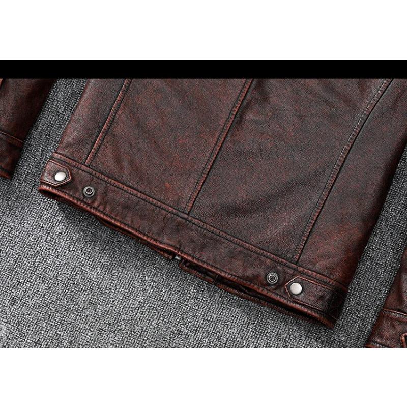 Chinesische Größe Vintage braun Mantel klassische Biker Stil kurze schlanke echte Lederjacke Männer Casual Ledermantel Herbst