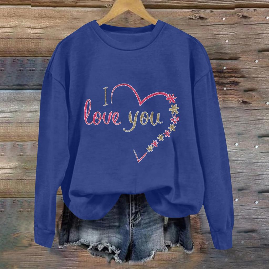 Damenmode Langarm Print Rundhals Pullover Top