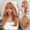 Wine Red Long Wavy Synthetic Wig High Temperature Natural Wig with Bangs Colorful Party Cosplay Hair for Black Women