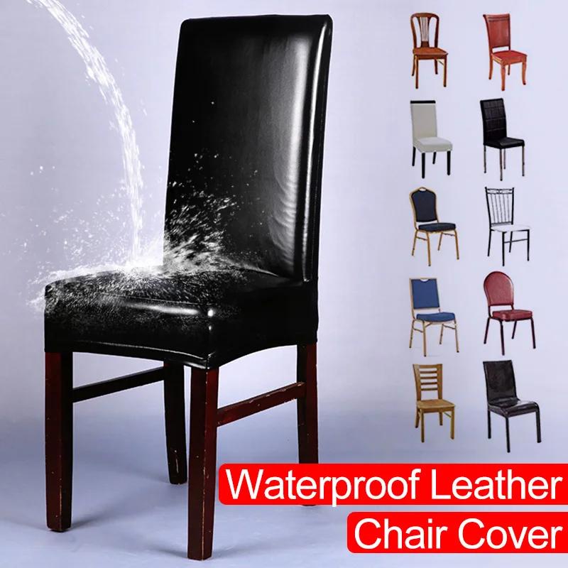 Waterproof PU Leather Dining Chair Covers Stretchable Oil Resistant Slipcover for Kitchen Chairs Durable Easy Clean Protector