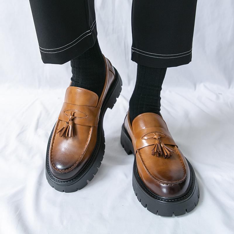 Fashion Men's Leather Shoes Thick Bottom Height British Style Fashion Party Leisure Business 38-46 Leisure Plus Size 38-46 New Shoes