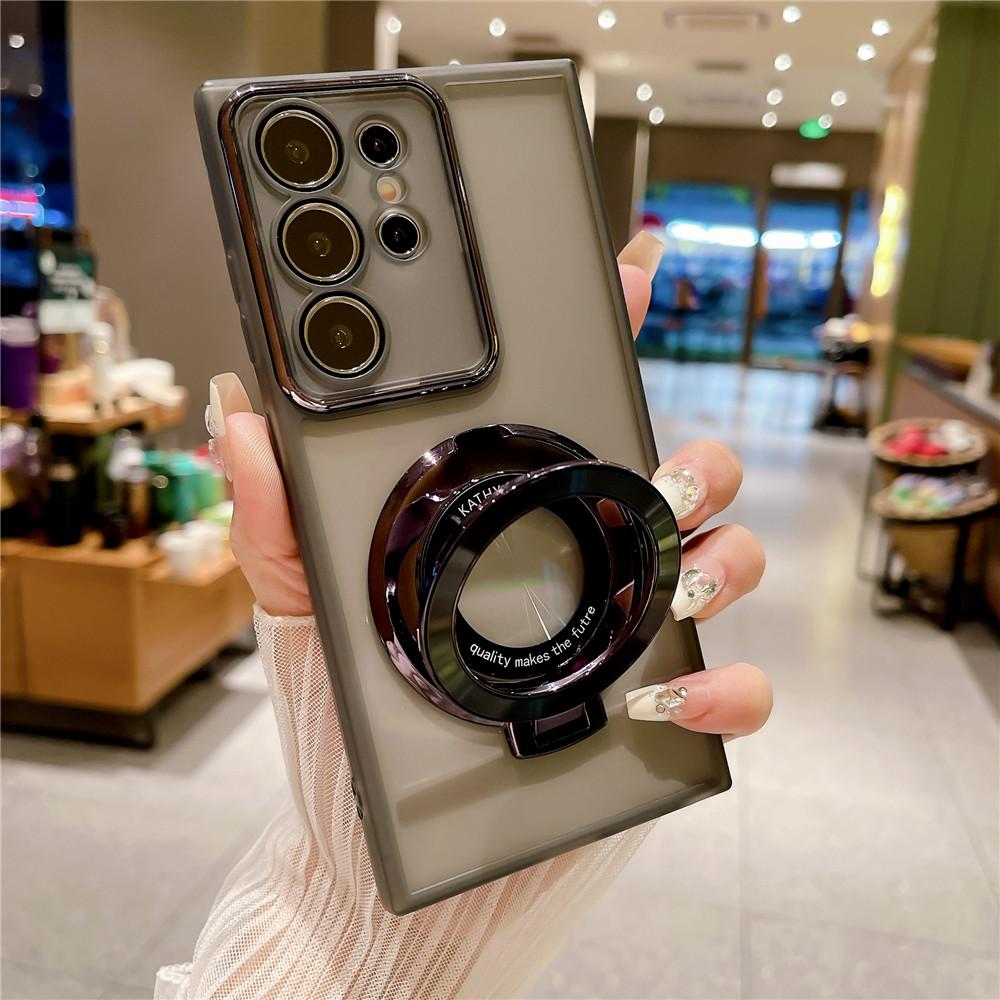 Luxury Plating Holder Case For Samsung Galaxy S24 S23 S22 Plus Ultra S23FE S21FE S20FE M13 M33 M14 M54 Soft Clear Stand Cover