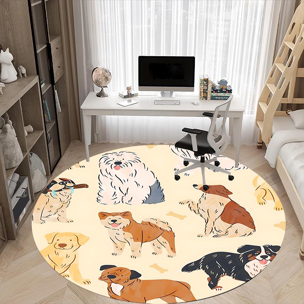 1PC Dogs Pets Office Round Area Rug,  Mat Suitable ForOffice, Under Office Chairs Bedroom Living Room Home Decor, Room Deco