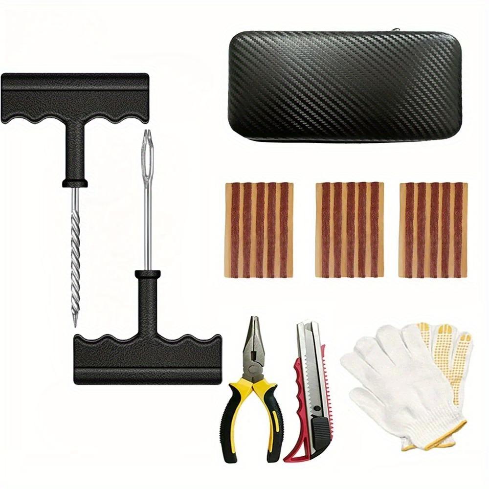 Emergency Flat Tire Repair Kit for Car & Motorcycle. Quick Puncture Plug Tool Set Ergonomic T-Handle, Heavy Duty & Portable