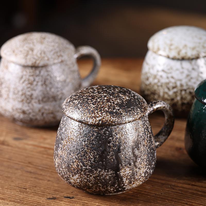 Kapaklı Kaba Çömlek Kupa Büyük kapasiteli 1000ml ev tipi su bardağı Seramik ofis göbekli kupa Kahve fincanı