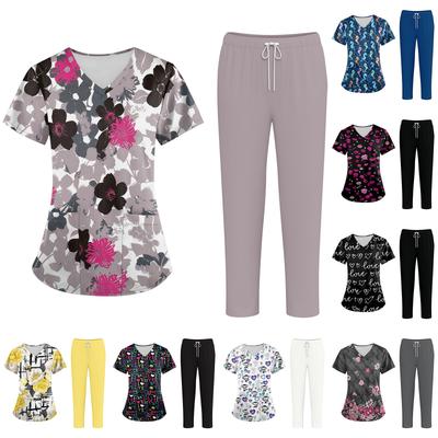 Grote Maten Bedrukte Werkuniformen Tops Voor Dames Kruis V-Hals Halloween Print Korte Mouw Leuke T-shirts Tee Met Zakken
