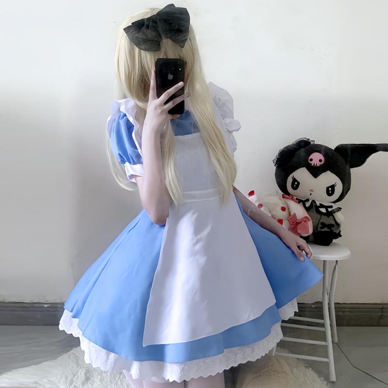 Nebesky modré Halloweenské šaty Alice v říši divů Lolita Služebná