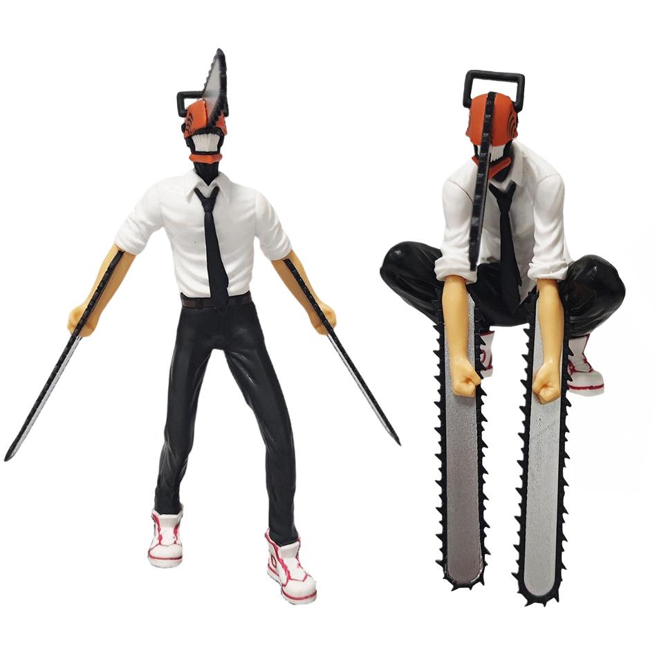 HEISS Anime Chainsaw Man Figur 2er Set Denji Action Figur 14-17cm Auto Dekoration Puppe PVC Modell Sammlerstücke Spielzeug Kinder Geschenke