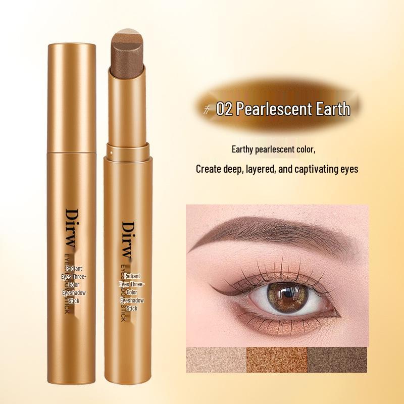 Dirw Radiance 3-Color Waterproof Eyeshadow Stick - Long-Lasting, Smudge-Proof, Earth Tones, Pearlescent Matte